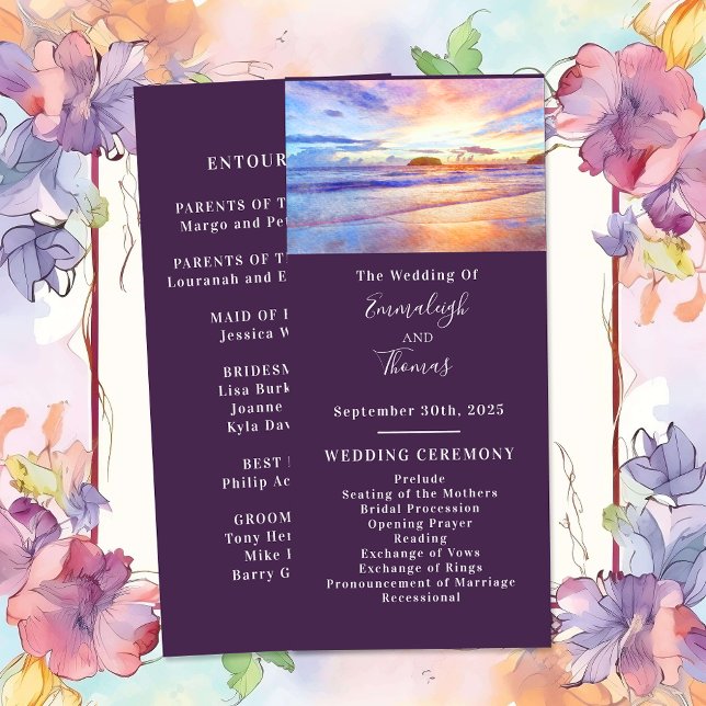 Programme Beach Watercolor Rose Sunrise Mariage (Créateur téléchargé)