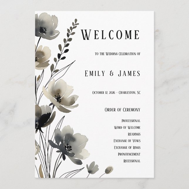 Programme Beige Neutral Floral Wedding (Devant)