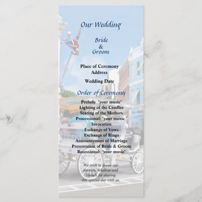 Programme Bermudes - Carriage Ride Hamilton Wedding Program (Devant)