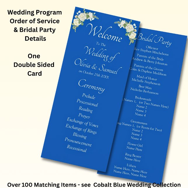 Programme Bienvenue à la cérémonie de mariage, Bleu Cobalt B (Créateur téléchargé)