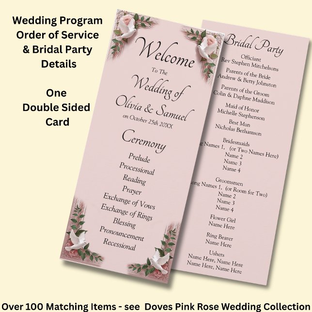Programme Bienvenue à la cérémonie de mariage, roses roses e (Créateur téléchargé)