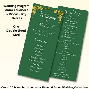 Programme Bienvenue à la cérémonie de mariage, vert émeraude