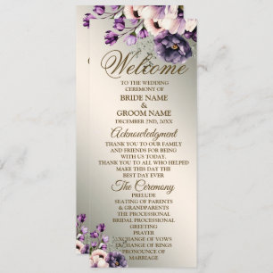 Programme Bienvenue Mariage Fleurs violettes rose or