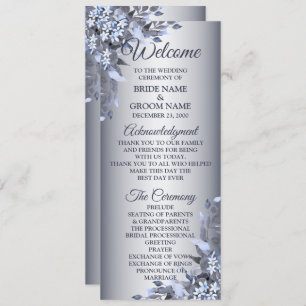 Programme Bienvenue Mariage Marine Bleu Floral Argent Élégan