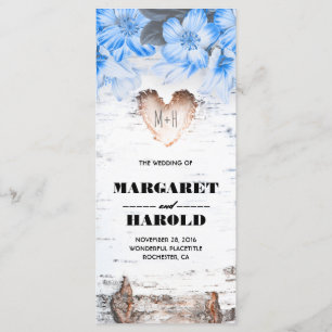 Programme Birch Bark Heart Rustic Mariage campagnard Program