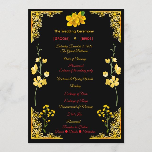 Programme Black and Gold Wedding Program (Devant)