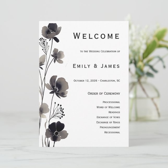 Programme Black and White Floral Wedding (Debout devant)
