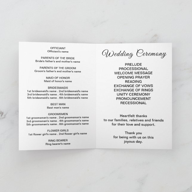 Programme Black and White Wedding Program (Intérieur)