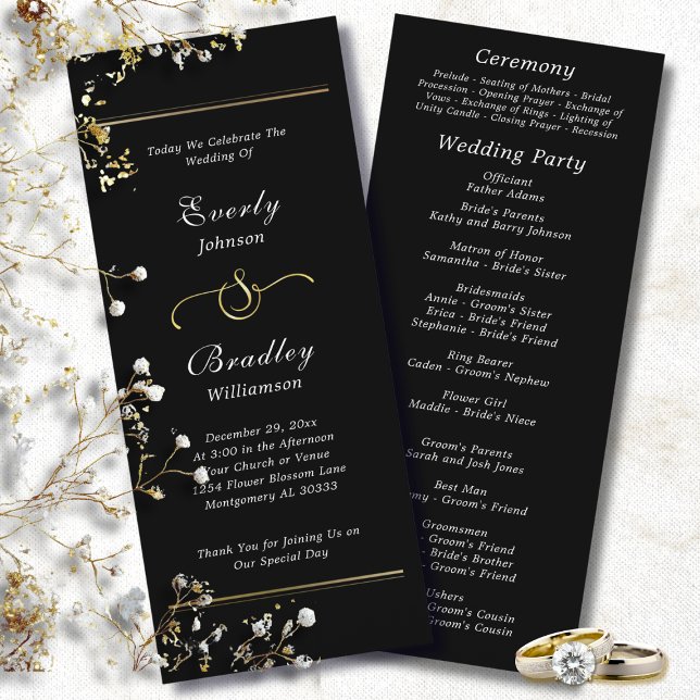 Programme Black Background White Script Elegant Wedding  (Créateur téléchargé)