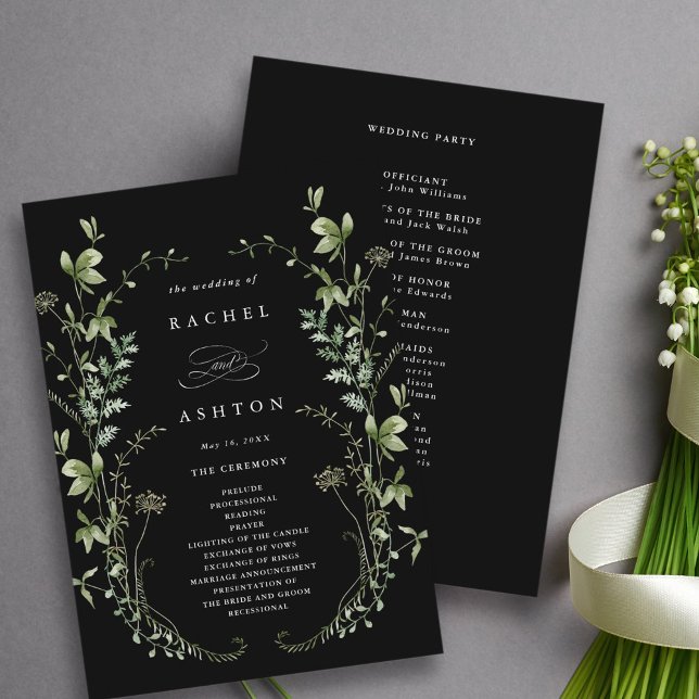 Programme Black Elegant Fleur sauvage Mariage cérémonie (Créateur téléchargé)