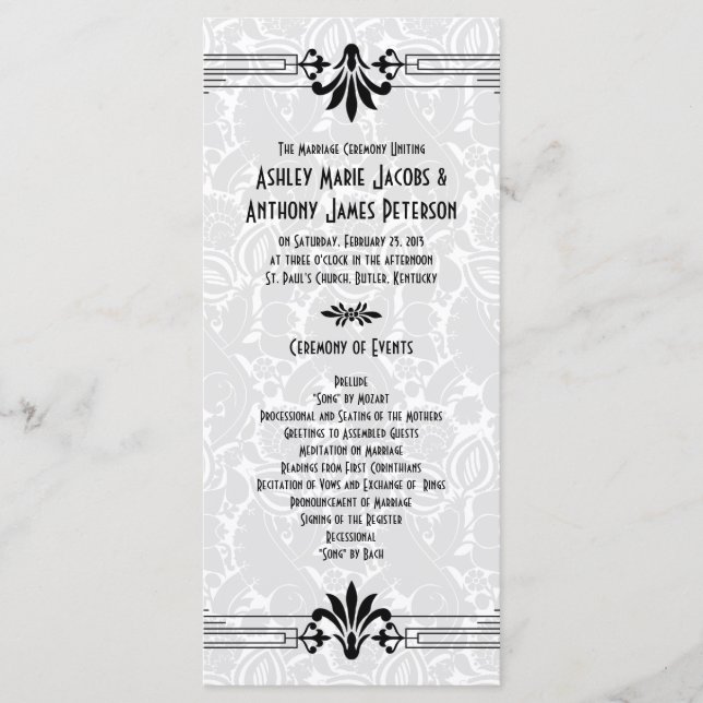 Programme Black White Roaring 20s Art Déco Wedding Program (Devant)