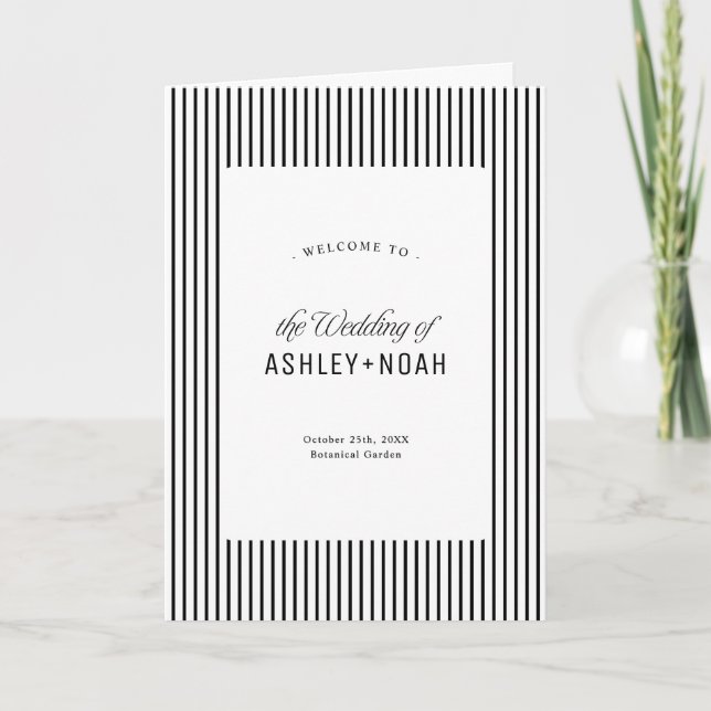 Programme Black & White Striped Elegance Classy Wedding (Devant)