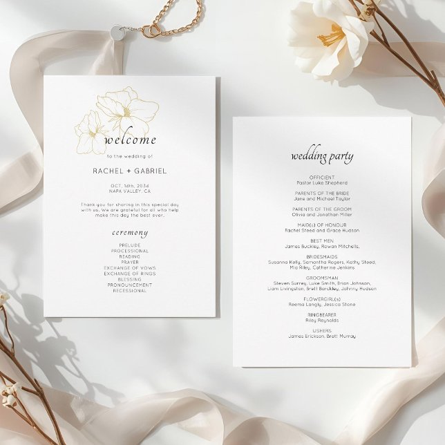 Programme BLANCHE | Chic Faux Gold Floral Mariage (Créateur téléchargé)
