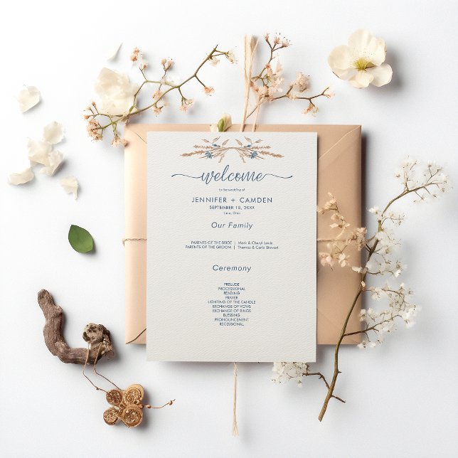 Programme Bleu Cornflowers & Blé Mariage de crème moderne (Créateur téléchargé)