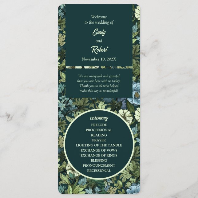 Programme Bleu et vert Fleurs sauvages victoriens romantique (Devant)