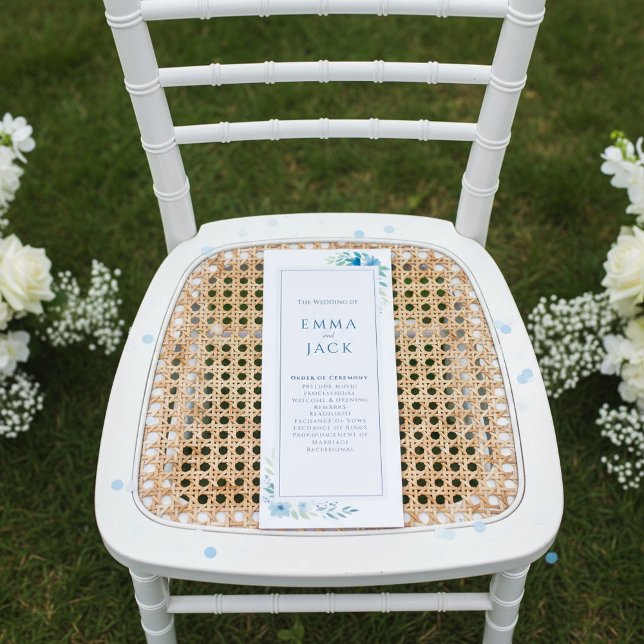 Programme Bleu moderne Botanique mariage floral minimal (Modern Blue Botanical minimal floral wedding Program.)