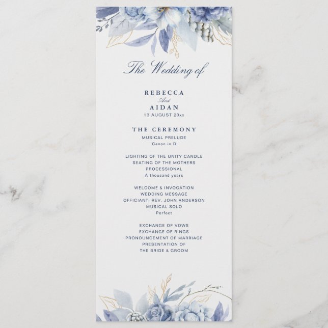 Programme Bleu Poussiéreux & Floral Artwork mariage Bleu Cla (Devant)