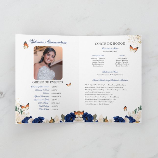 Programme Bleu Rose Gold Tiara Butterfly Quinceanera (Intérieur)