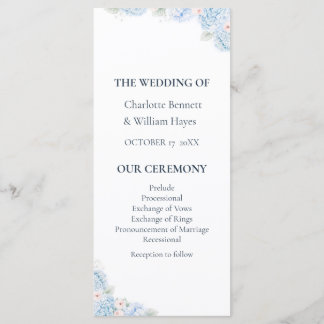 Programme Blue Hydrangea Watercolor Floral Wedding Program