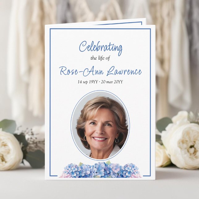 Programme Blue Hydrangeas Summer Flowers Funeral Folded (Créateur téléchargé)
