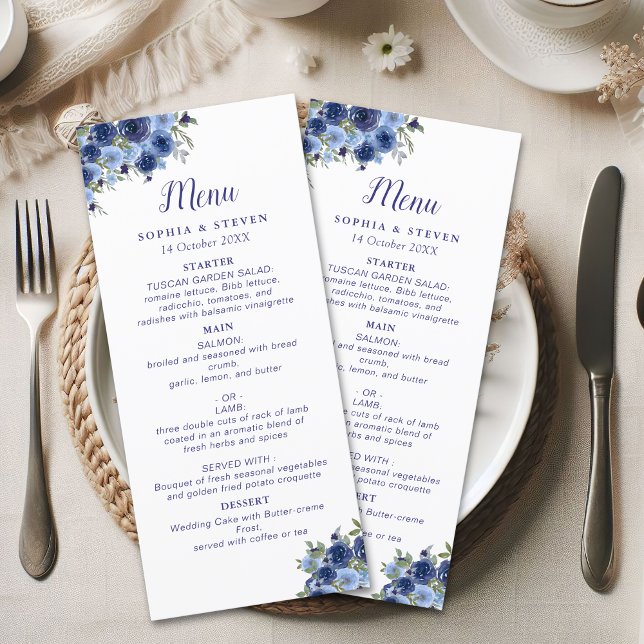 Programme Blue Navy Flowers Elegant Wedding Party (Créateur téléchargé)