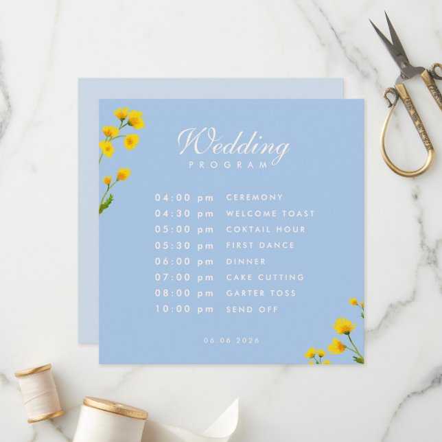 Programme Blue & Yellow buttercup wedding (Devant/Arrière en situation)