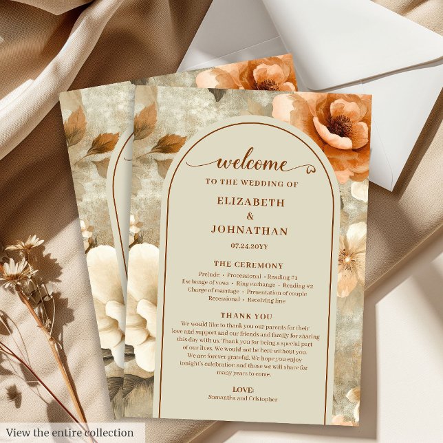 Programme Bohème Chic Terre Cuite Beige Sauge Jour de Mariag (Bohemian Chic Terra Cotta Beige Sage Wedding Program)