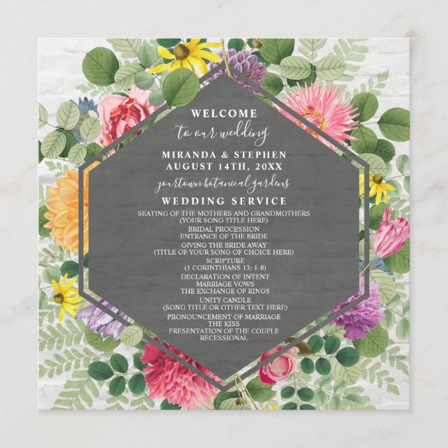Programme Boho Botanical Brick Fleur sauvage Wedding Program (Devant)