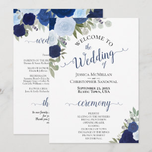 Programme Boho Chic Navy & Dusty Blue Roses Mariage élégant