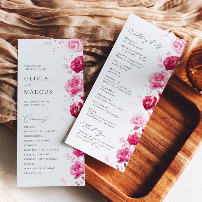 Programme Boho Magenta Hot rose Floral Élégant Mariage (Créateur téléchargé)