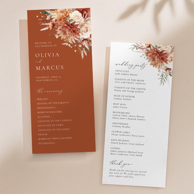 Programme Boho Terracotta Dahlia Rose Mariage (Créateur téléchargé)