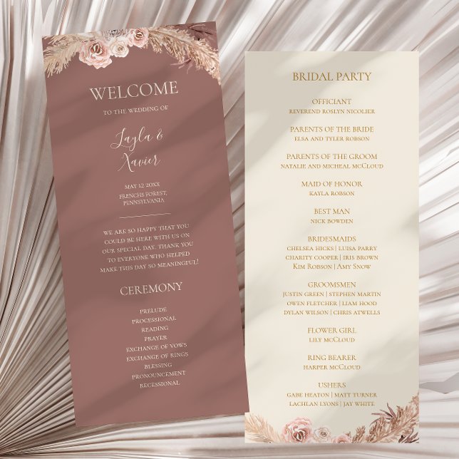 Programme Boho Tropical Botanical | Dusty Rose Mariage plat (Créateur téléchargé)