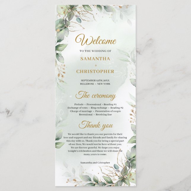 Programme Boho verdure eucalyptus cadre doré (Devant)