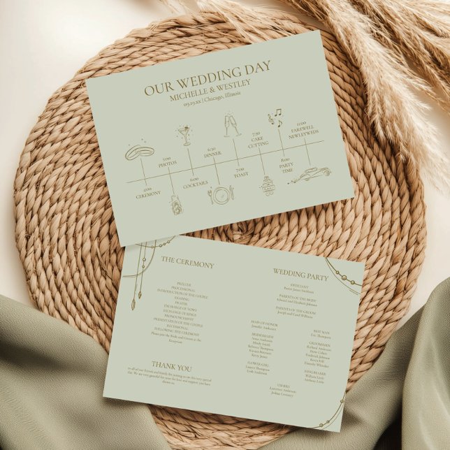 Programme Boho vert Sage clair Mariage perlé trempé (Créateur téléchargé)