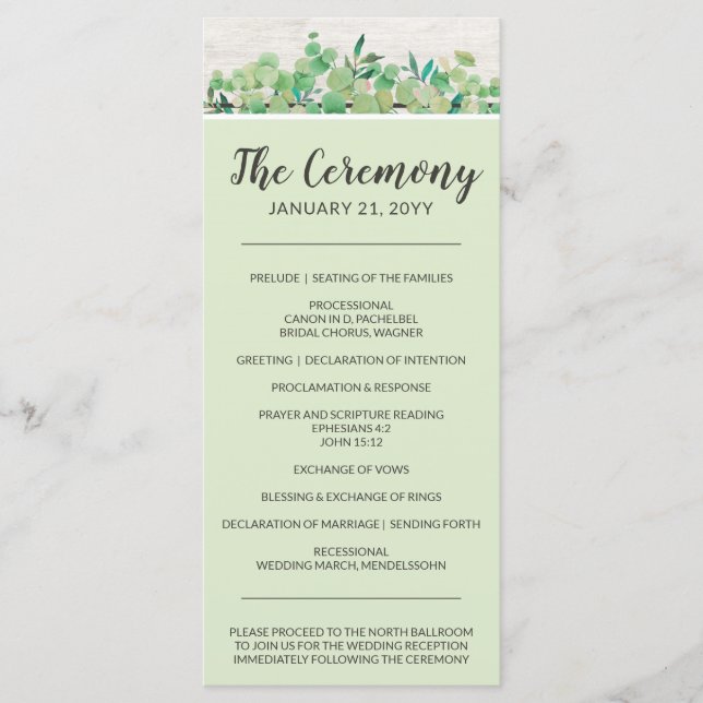 Programme Bois rustique et Mariage botanique feuille d'eucal (Devant)