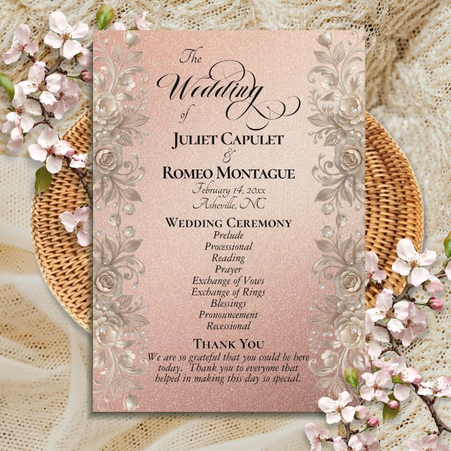 Programme Bordure de rose sur or rose - Mariage (Créateur téléchargé)