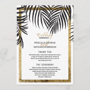 Programme Bordure d'or Mariage moderne Black Palm Tree Frond