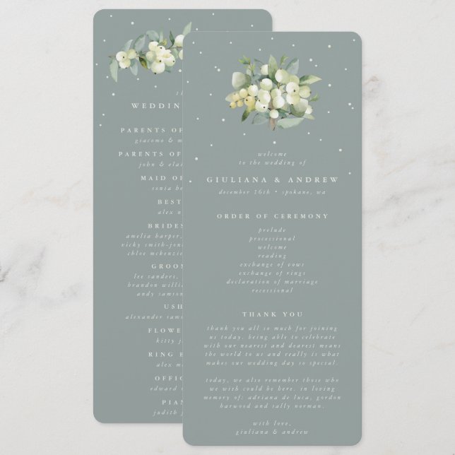 Programme Bouquet de mariage Seafoam Green Snowberry + Eucal (Devant / Derrière)