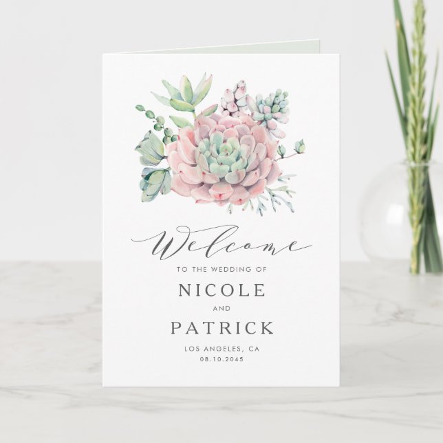 Programme Bouquet de succulentes pastel aquarelle Mariage (Devant)