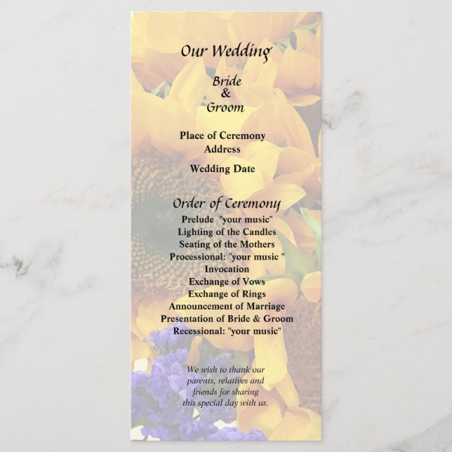 Programme Bouquet de Tournesols et Statice Violette Programm (Devant)