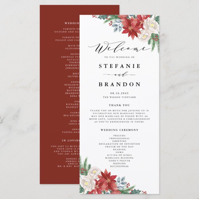 Programme Bouquet Floral Aquarelle pour Cérémonie de Mariage (Devant / Derrière)