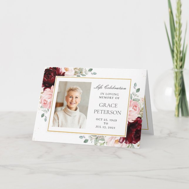 Programme Bourgogne Blush Floral Greenery Photos Funérailles (Devant)