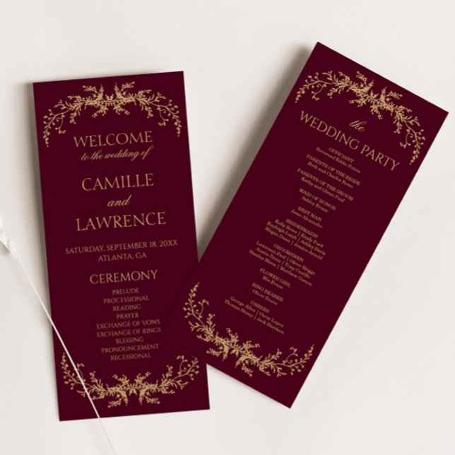 Programme Bourgogne Champagne Toile Cadre Floral Mariage (Créateur téléchargé)