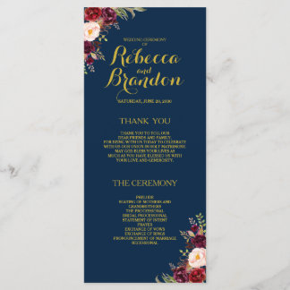 Programme Bourgogne Floral Navy Blue Gold Mariage personnali