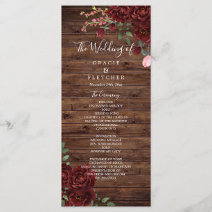 Programme Bourgogne Rouge romantique Rose Rustique Mariage d