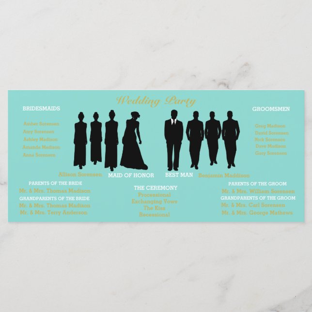 Programme BRIDE Co Gold Turquoise Blue Polka Dot Mariage cér (Dos)