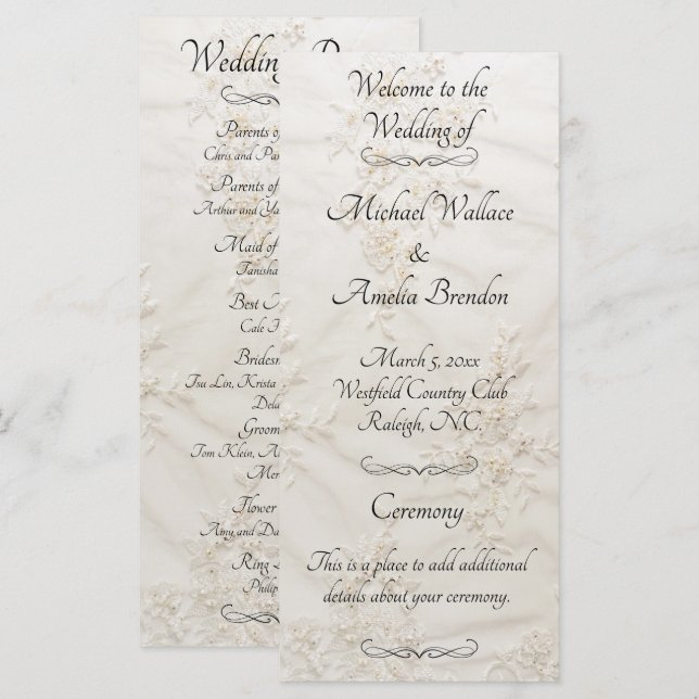 Programme Brodé de mariage de dentelle (Devant / Derrière)