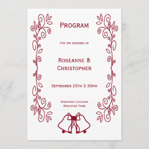Programme Burgundy Bells Scrollwork Design Mariage