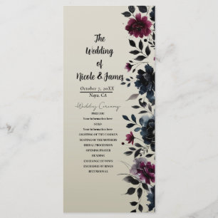 Programme Burgundy Bleu Minuit Floral Almond Mariage Encre