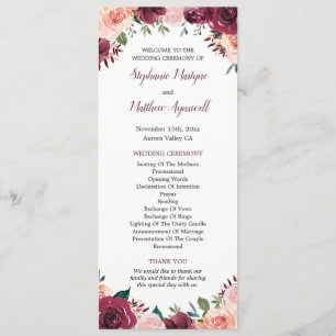 Programme Burgundy Blush Aquarelle Automne Mariage Floral